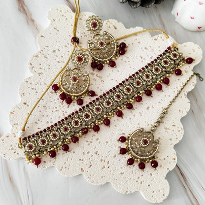 Raavi Necklace Set (Maroon)